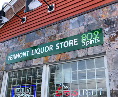 Vermont Liquor Store 802 Spirits sign on building