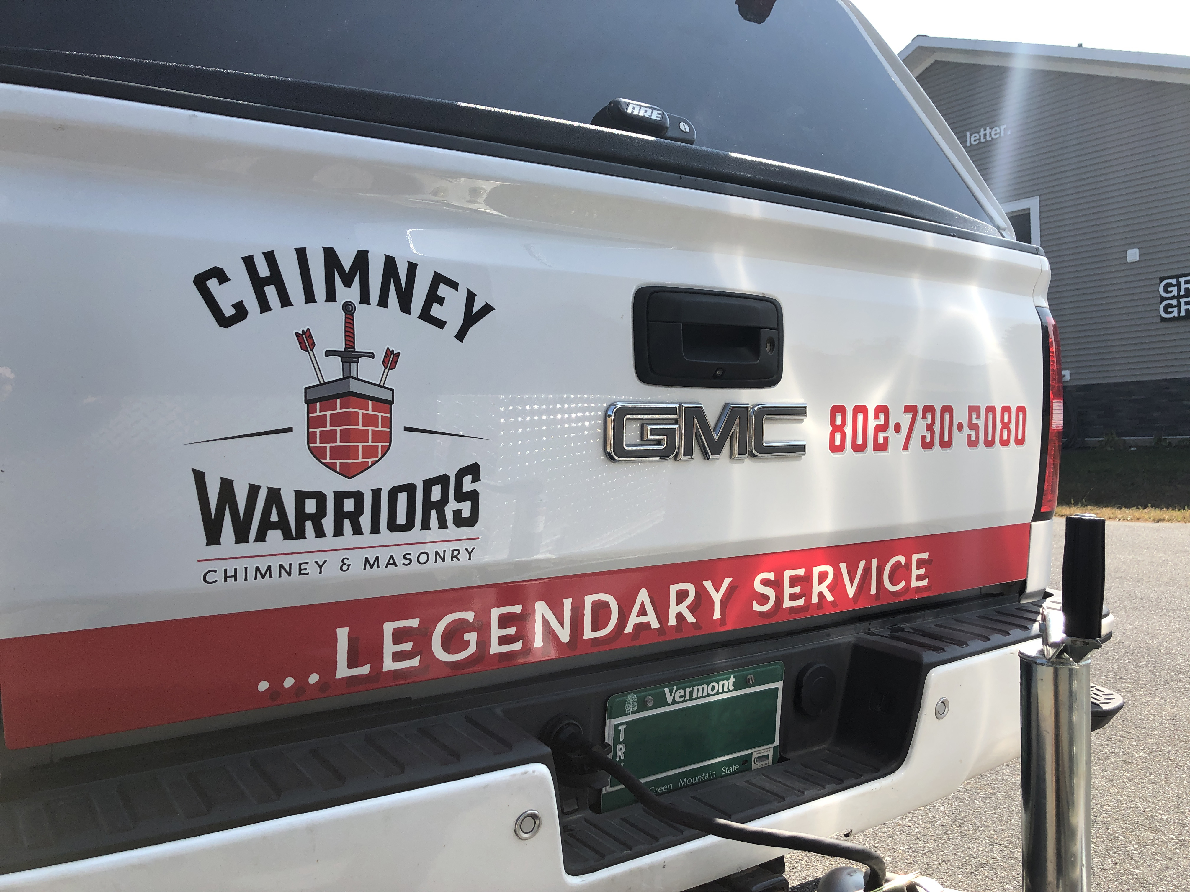 Chimney Warriors graphics on back of truck branding by Great Big Graphics